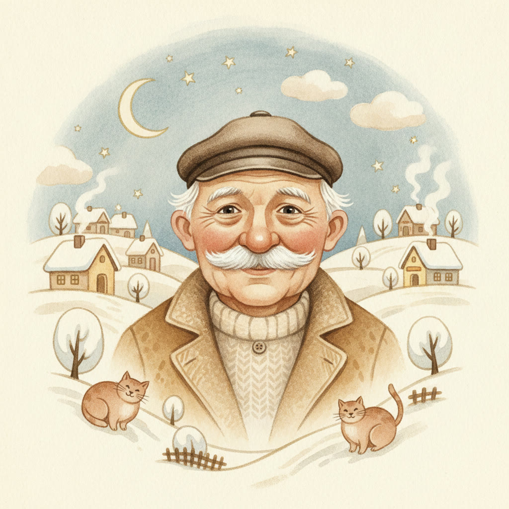 Ilustrace k příběhu o Josefu Ladovi, malíři zasněžených českých vesnic